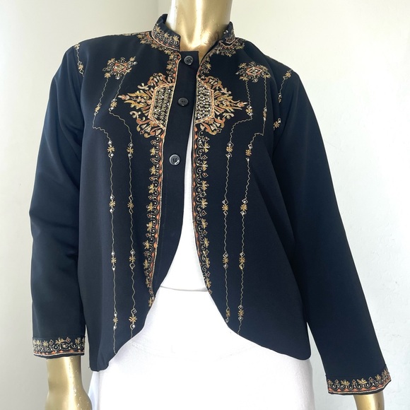 VINTAGE VISION 2000 EMBROIDERED RHINESTONE EMBELLISHED CROPPED CHINESE JACKET - Picture 1 of 5